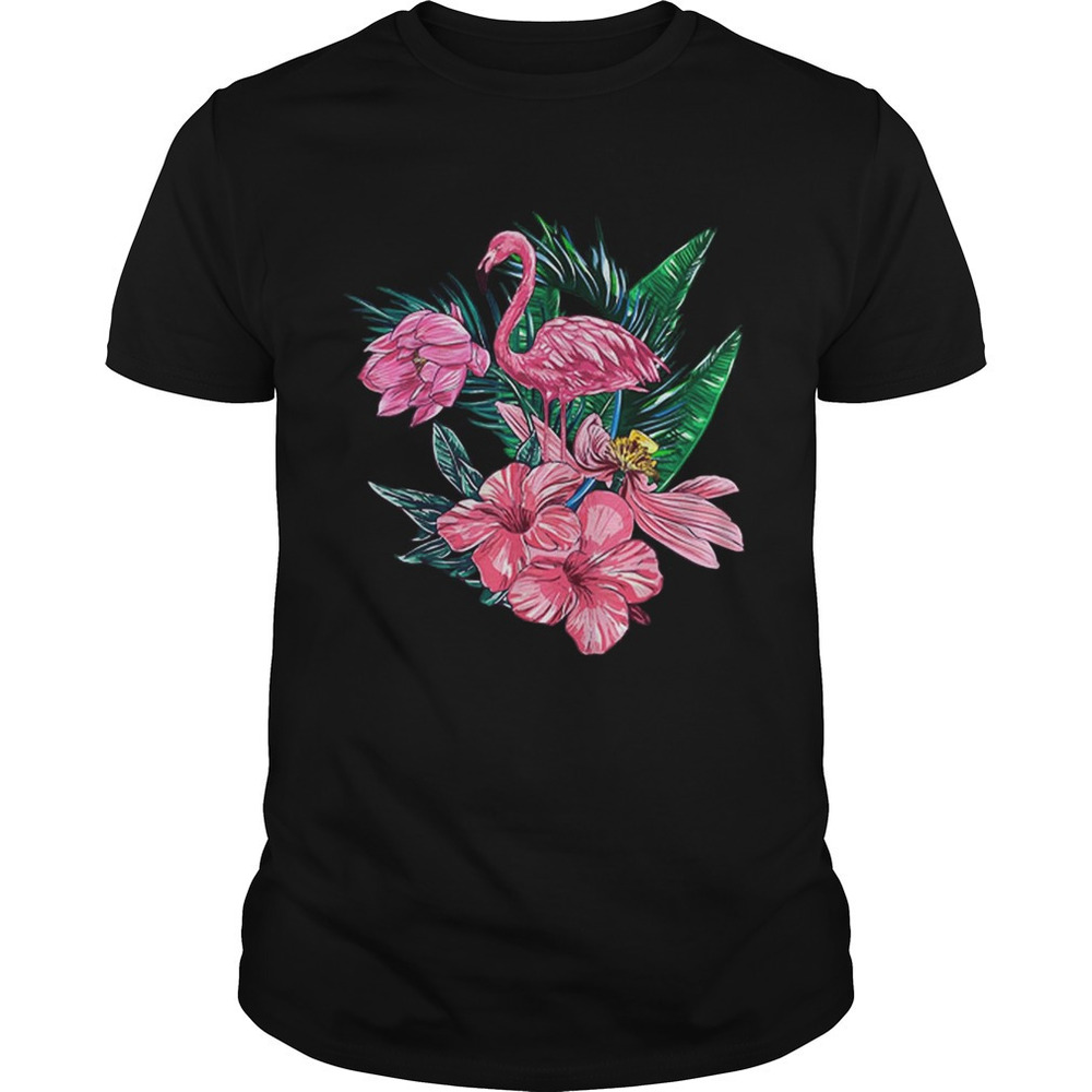 Flamingo  Hawaiian Flowers Floral Shirt